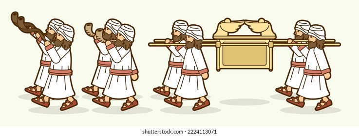 Group of Levi Carrying Ark of the Covenant and Blowing the Shofar Cartoon Graphic Vector