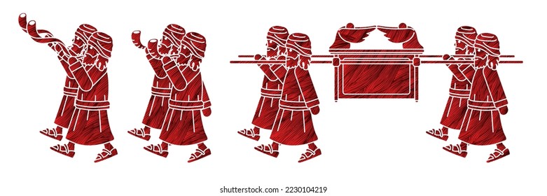 Group of Levi Carrying Ark of the Covenant and Blowing the Shofar Cartoon Graphic Vector