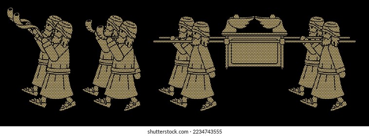 Group of Levi Carrying Ark of the Covenant and Blowing the Shofar Cartoon Graphic Vector