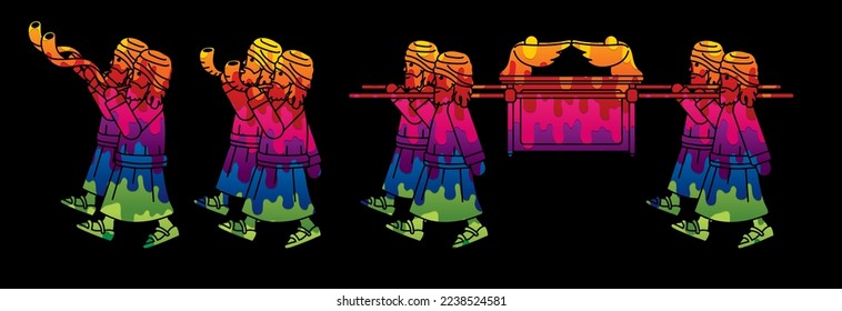 Group of Levi Carrying Ark of the Covenant and Blowing the Shofar Cartoon Graphic Vector