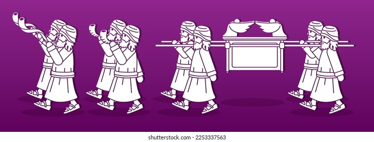 Group of Levi Carrying Ark of the Covenant and Blowing the Shofar Cartoon Graphic Vector