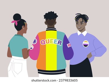 A group of LGBTQ youth, dressed in attire that reflects their support for the queer community