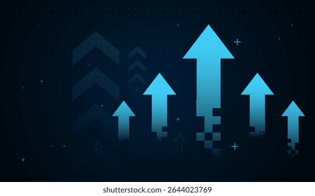 Group of light blue arroews for abstract arrows up on dark background. Vector illustration with bright arrows upward growth trends