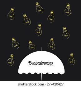 Group of lightbulbs and an umbrella on a black background. Vector illustration