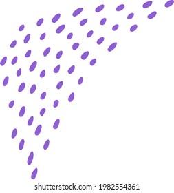 A group of lilac dots of similar size. Large abstract purple spot. Simple round and oval shapes. Vector specks used to fill the empty space of patterns and templates. Modern design hand-drawn assets. 