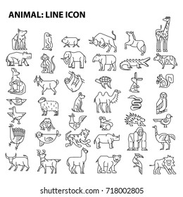 group of line animal wildlife farm set icon vector
