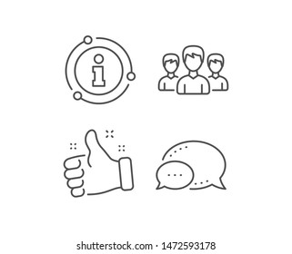 Group line icon. Chat bubble, info sign elements. Users or Teamwork sign. Male Person silhouette symbol. Linear group outline icon. Information bubble. Vector