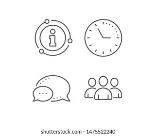 Group line icon. Chat bubble, info sign elements. Users or Teamwork sign. Person silhouette symbol. Linear group outline icon. Information bubble. Vector