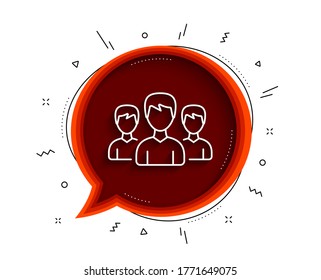 Icono de línea de grupo. Burbuja de chat con sombra. Señal de usuarios o trabajo en equipo. Símbolo de silueta de persona masculina. Icono de grupo de línea delgada. Vector