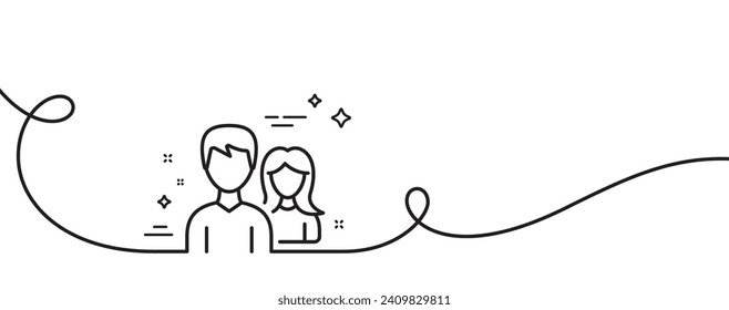 Group line icon. Continuous one line with curl. Users or Teamwork sign. Male and Female Person silhouette symbol. Teamwork single outline ribbon. Loop curve pattern. Vector