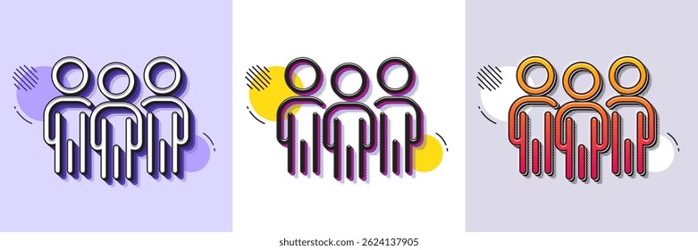 Group line icon. Halftone dotted pattern. Gradient icon with grain shadow. Business teamwork sign. Meeting people symbol. Line group icon. Various designs. Vector