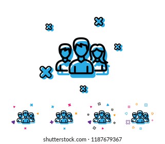 Group line icon. Users or Teamwork sign. Male and Female Person silhouette symbol. Line icon with geometric elements. Bright colourful design. Vector