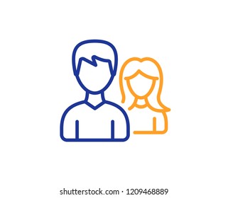 Group line icon. Users or Teamwork sign. Male and Female Person silhouette symbol. Colorful outline concept. Blue and orange thin line color icon. Teamwork Vector