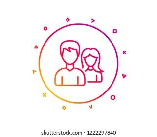 Group line icon. Users or Teamwork sign. Male and Female Person silhouette symbol. Gradient pattern line button. Teamwork icon design. Geometric shapes. Vector