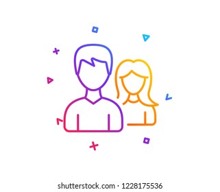 Group line icon. Users or Teamwork sign. Male and Female Person silhouette symbol. Gradient line button. Teamwork icon design. Colorful geometric shapes. Vector