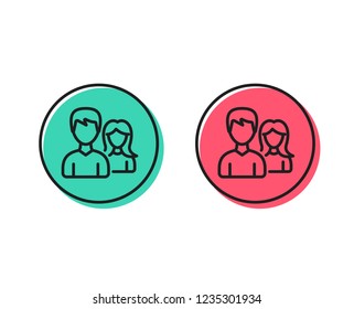 Group line icon. Users or Teamwork sign. Male and Female Person silhouette symbol. Positive and negative circle buttons concept. Good or bad symbols. Teamwork Vector