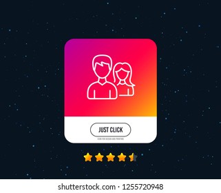 Group line icon. Users or Teamwork sign. Male and Female Person silhouette symbol. Web or internet line icon design. Rating stars. Just click button. Vector