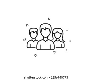 Group line icon. Users or Teamwork sign. Male and Female Person silhouette symbol. Geometric shapes. Random cross elements. Linear Teamwork icon design. Vector
