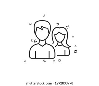Group line icon. Users or Teamwork sign. Male and Female Person silhouette symbol. Geometric shapes. Random cross elements. Linear Teamwork icon design. Vector