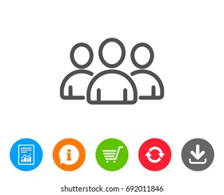 Group line icon. Users or Teamwork sign. Person silhouette symbol. Report, Information and Refresh line signs. Shopping cart and Download icons. Editable stroke. Vector