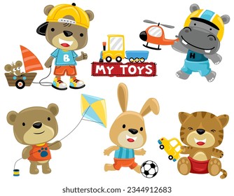Group of little animals cartoon with it toys