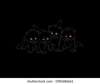 a group of little cats on a black background