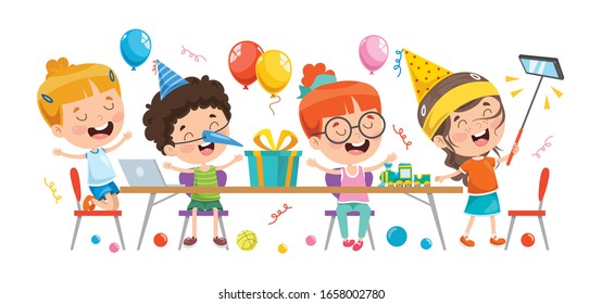 Group Of Little Children Having Party