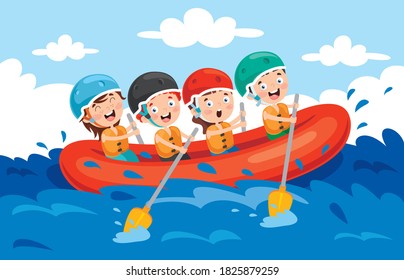 Group Of Little Children Rafting