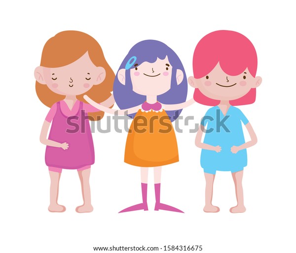 Group Little Girls Friends Cartoon Character Stock Vector (Royalty Free ...