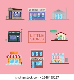 group of little stores facades vector illustration design