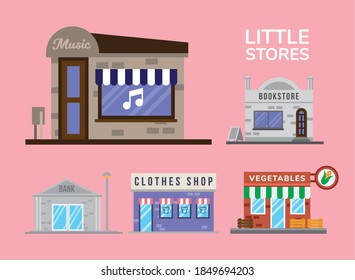 group of little stores facades vector illustration design