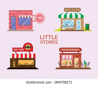 group of little stores facades vector illustration design