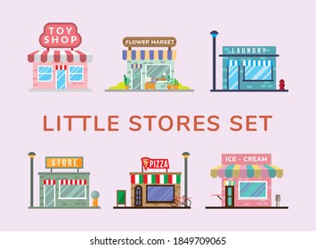 group of little stores facades vector illustration design