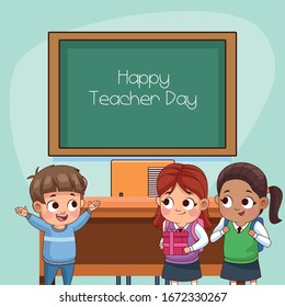 group of little students kids in classroom vector illustration design