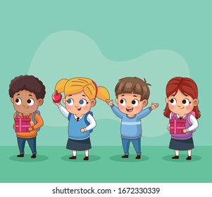 group of little students kids vector illustration design