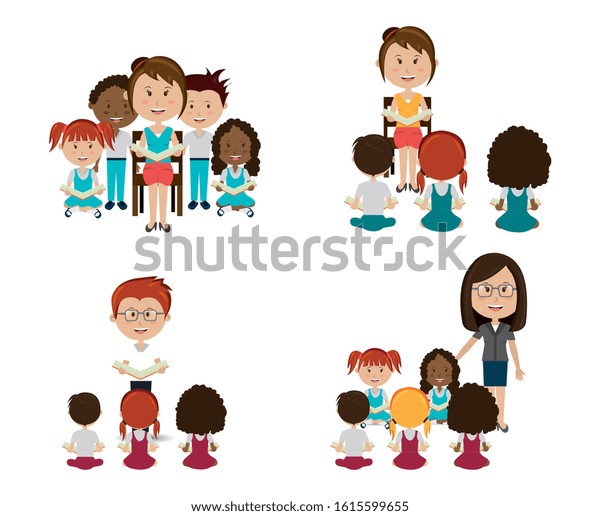 Group Little Students Teachers Vector Illustration Stock Vector ...
