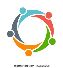Group of logo people 5 in circle. Friendship concept