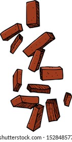 Group Of Loose Bricks Falling On White Background