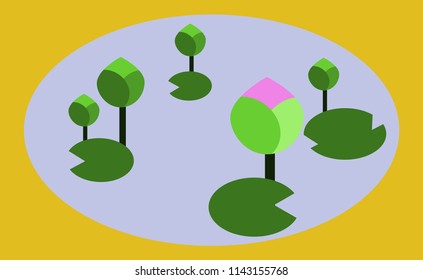 Group of lotus flowers with big green leaves in a pond.  Happy Vesak day or Buddhist Holidays concept. 