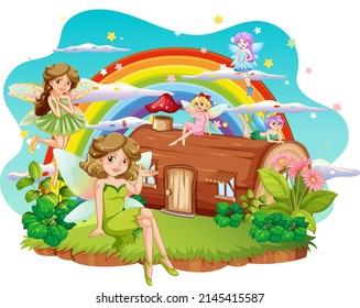 A group of lovely fairy on the island illustration