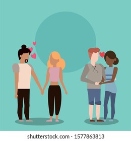 group of lovers couples characters vector illustration design