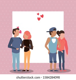 group of lovers couples characters vector illustration design