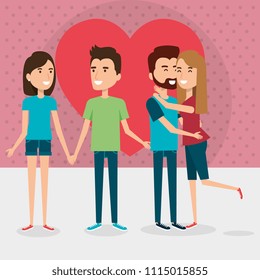 group of lovers couples with heart