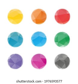 Group of low polygonal badges, labels or stickers, set of colorful isolated vector illustrations