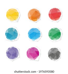 Group of low polygonal badges, labels or stickers, set of colorful isolated vector illustrations