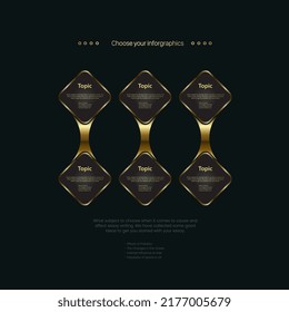 Group of Luxury infographic tangle connection buttons concept on dark background