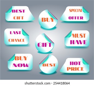 Group of luxury, isolated, labels on grey background