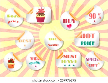Group of luxury, isolated, labels on striped background
