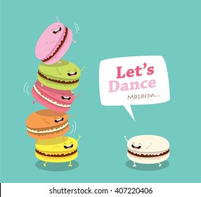 Group of macarons. Sweet funny macarons characters vector cartoon