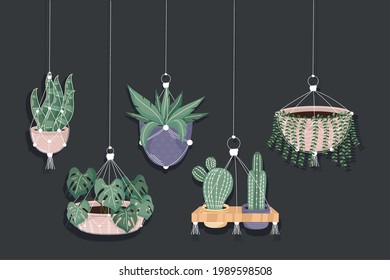 group macrame hangers set icons